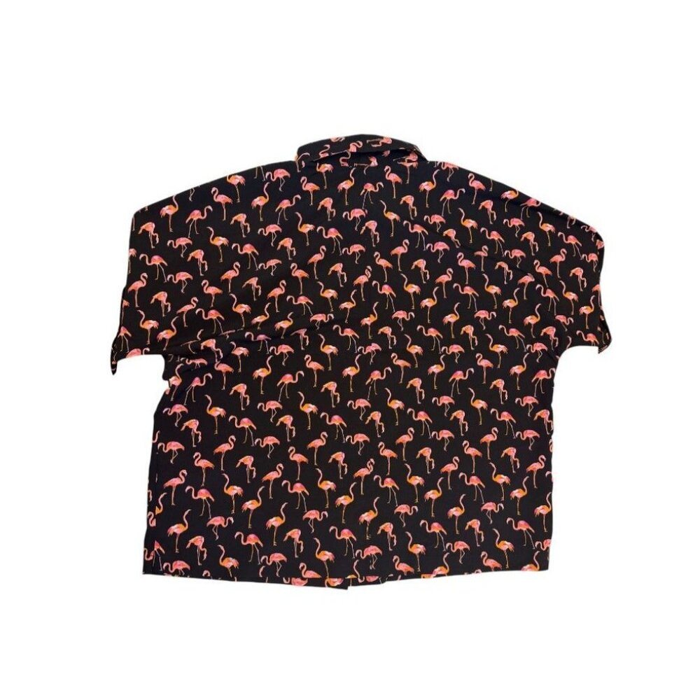 Jasmine & Juliana Flamingo Print Button-Up Shirt XL Black/Pink/Yellow - Picture 3 of 7